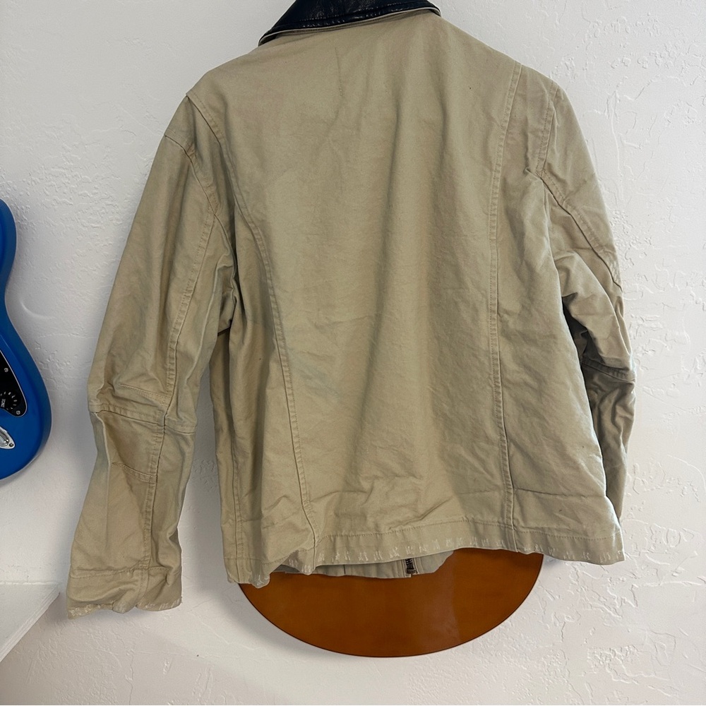 Mango Beige chore Jacket with Black leather Contrast Collar - Picture 8 of 9